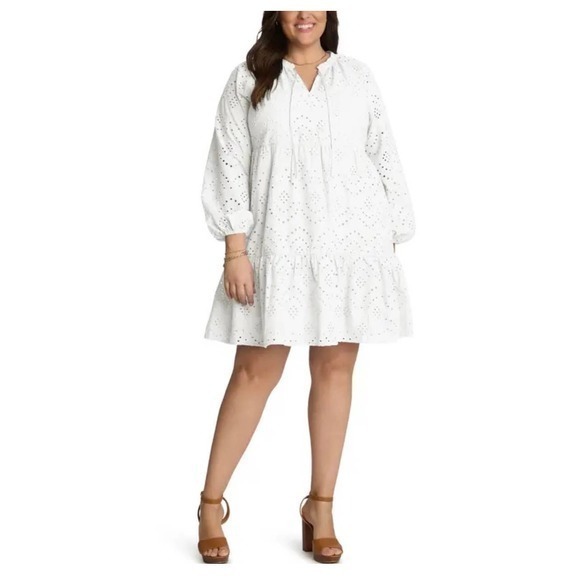 Adyson Parker Dresses & Skirts - Adyson Parker Long Sleeve Cotton Eyelet Dress in Cloud White